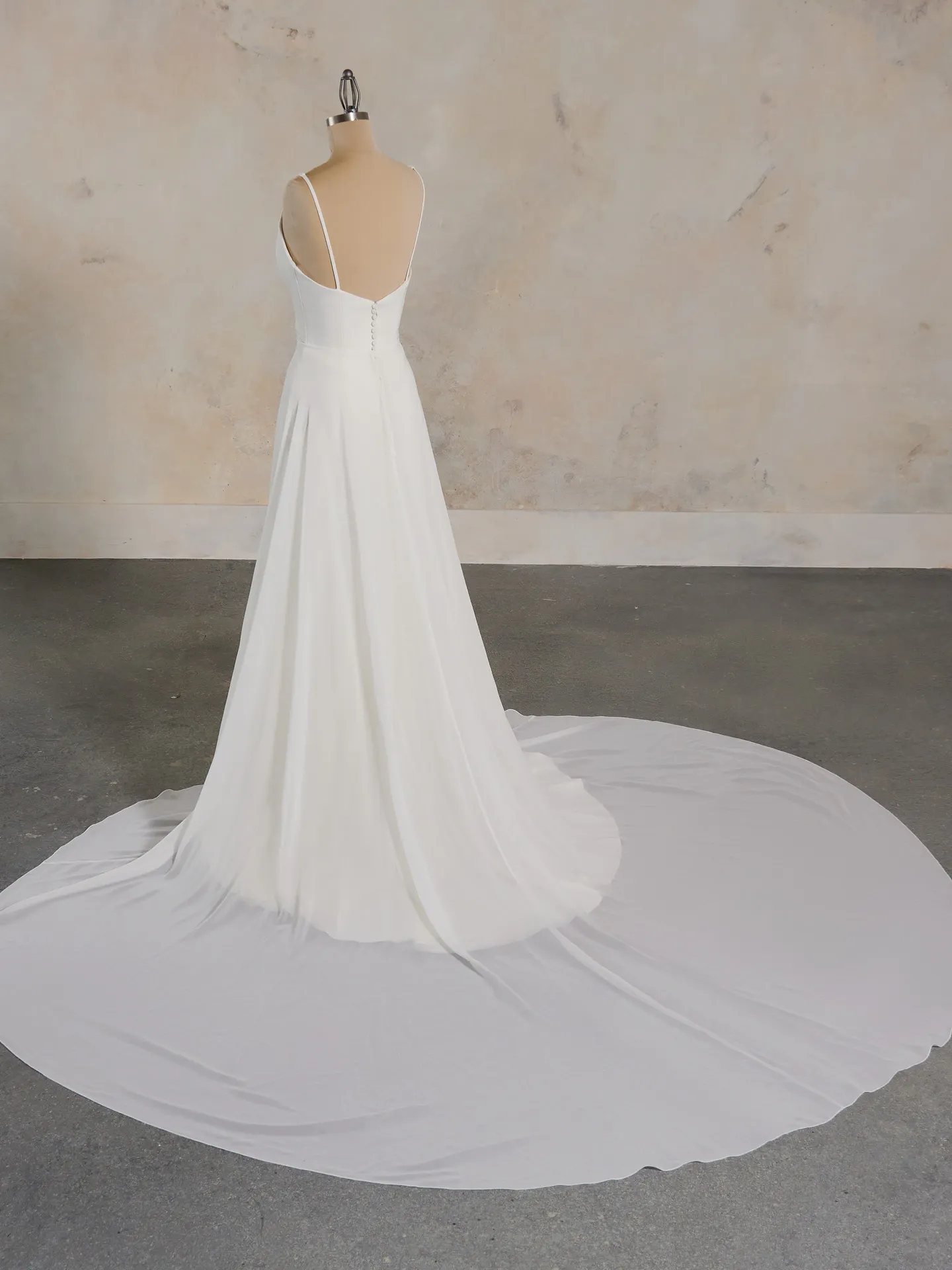 Kelsey Aurora chiffon overskirt back view, Maggie Sottero.