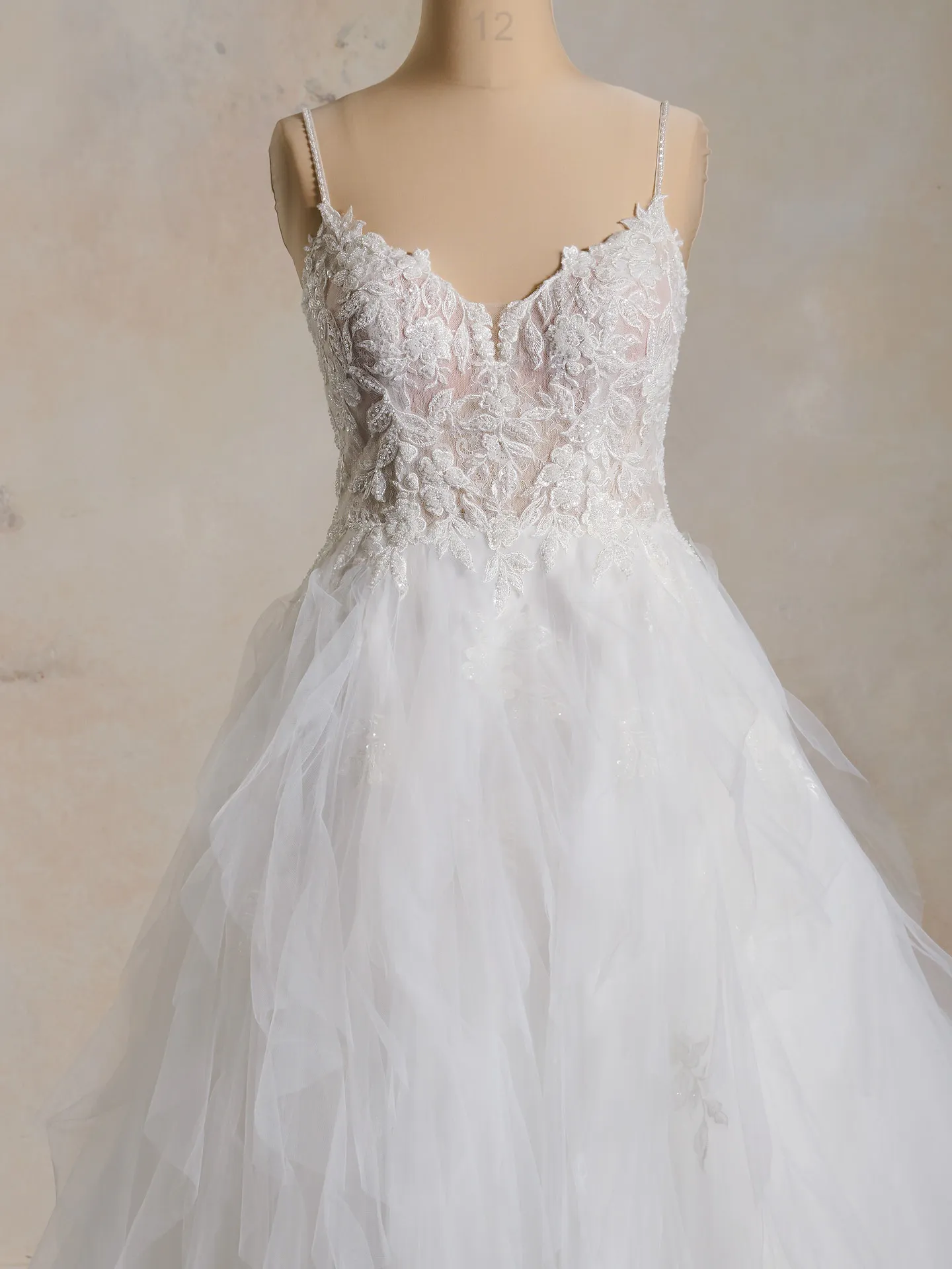 Rebecca Ingram Lucy front view lace bodice ballgown wedding dress
