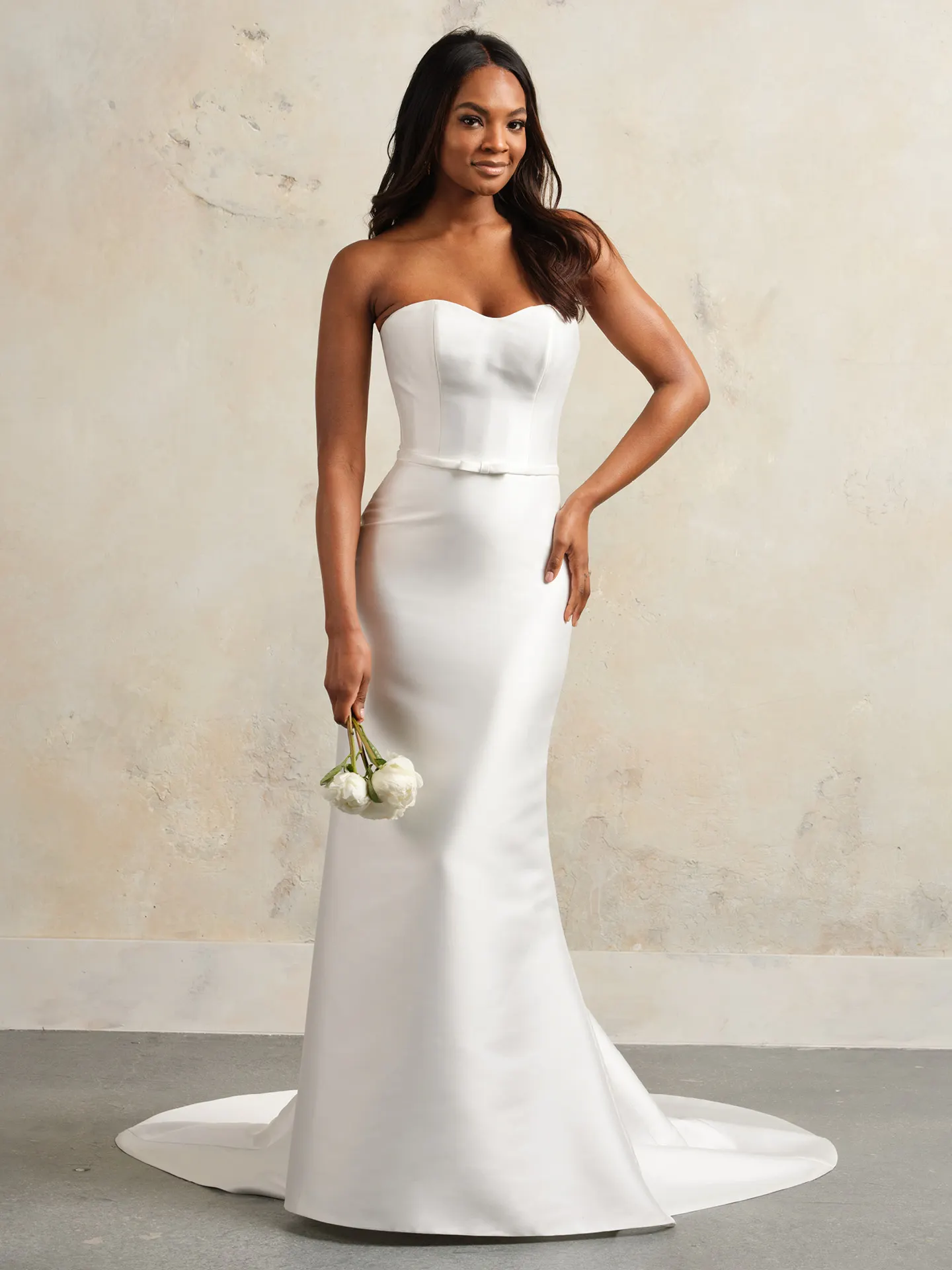 Maggie Sottero Maisie front view elegant plain bow wedding gown