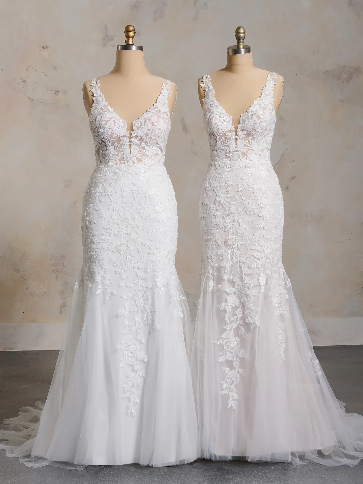 Maggie Sottero Mandy sparkly fit-and-flare lace dress front view