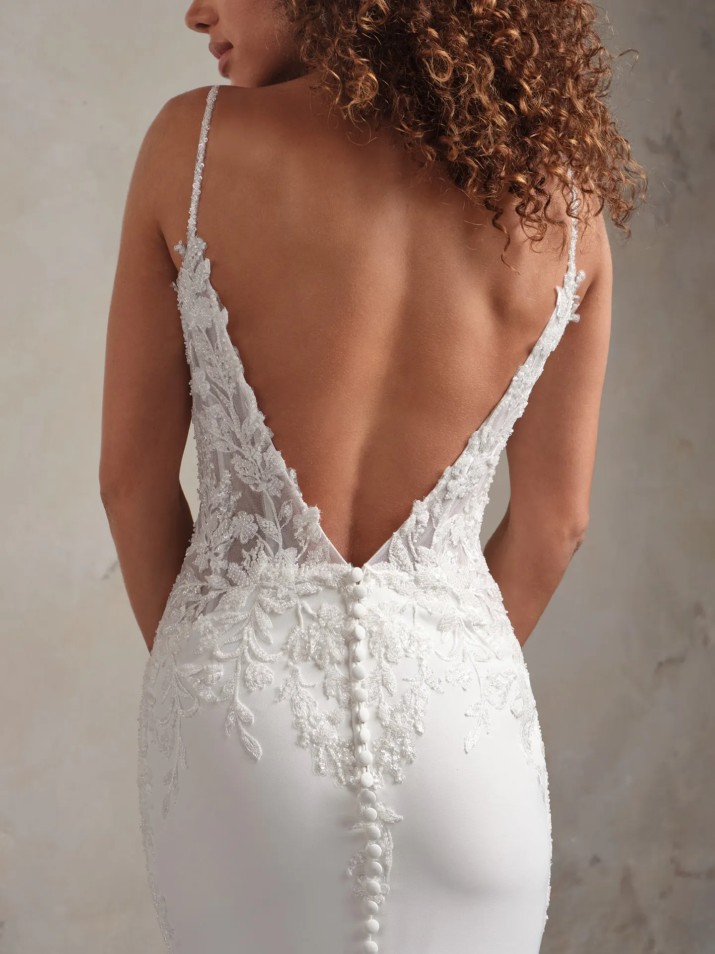 Maggie Sottero Rafi lace crepe mermaid gown back view