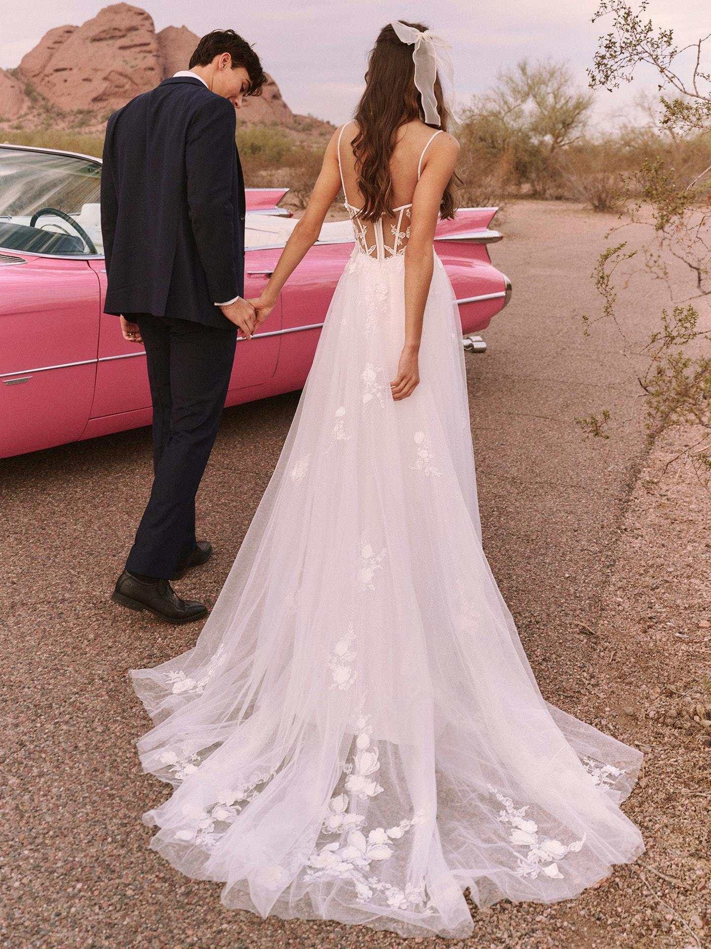 Sarah 3-D Floral and Flowy Illusion Bridal Dress