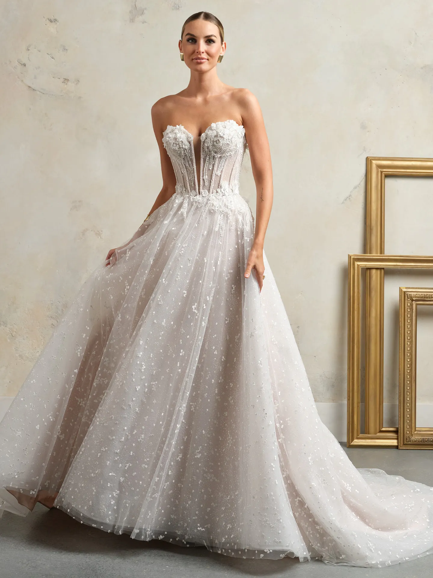 Maggie Sottero Athlone front view dotted glitter tulle bridal dress