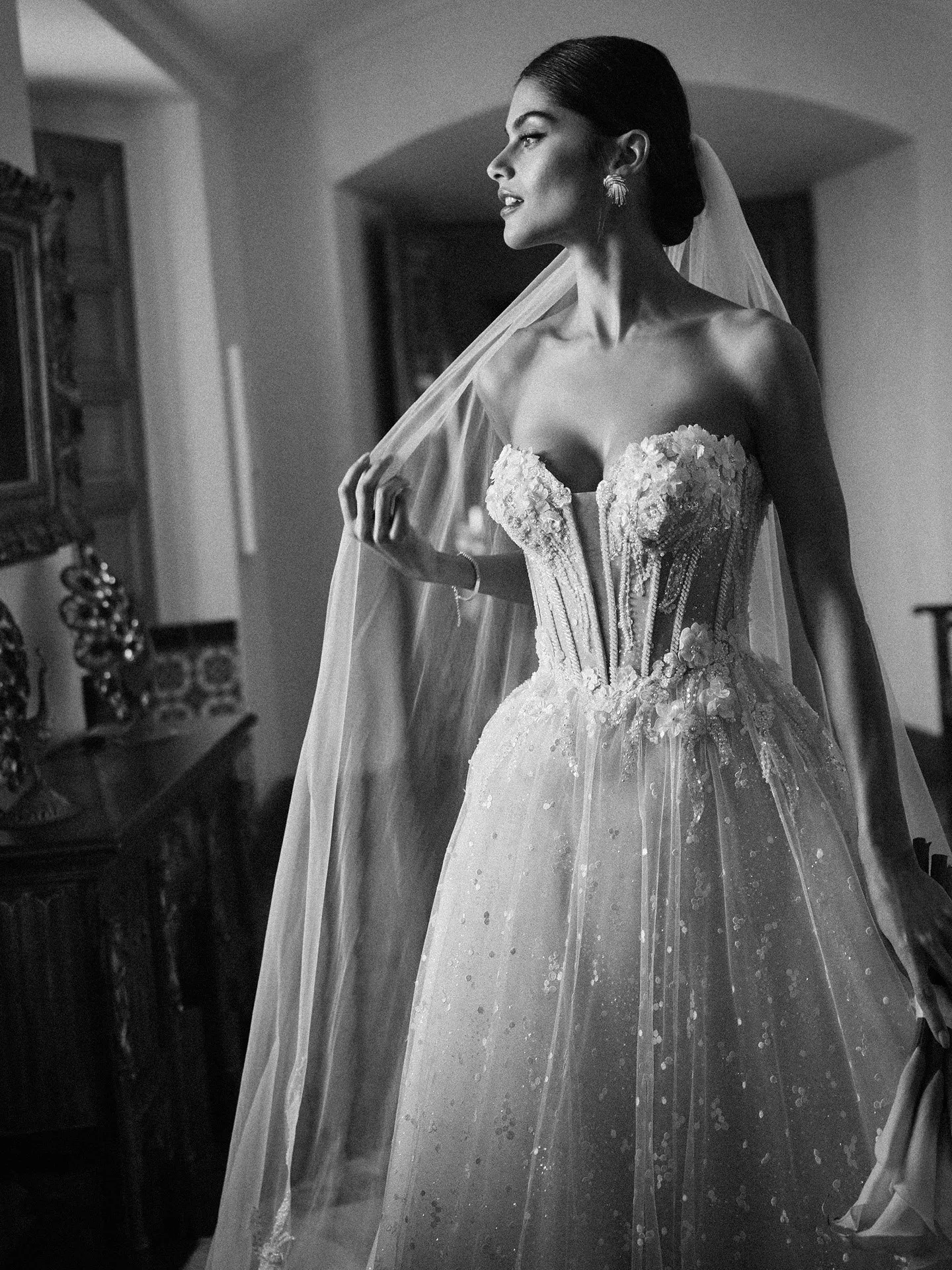 glitter floral and tulle layered wedding dress Fun Athlone Dotted Bridal Elegant outdoor wedding gowns
