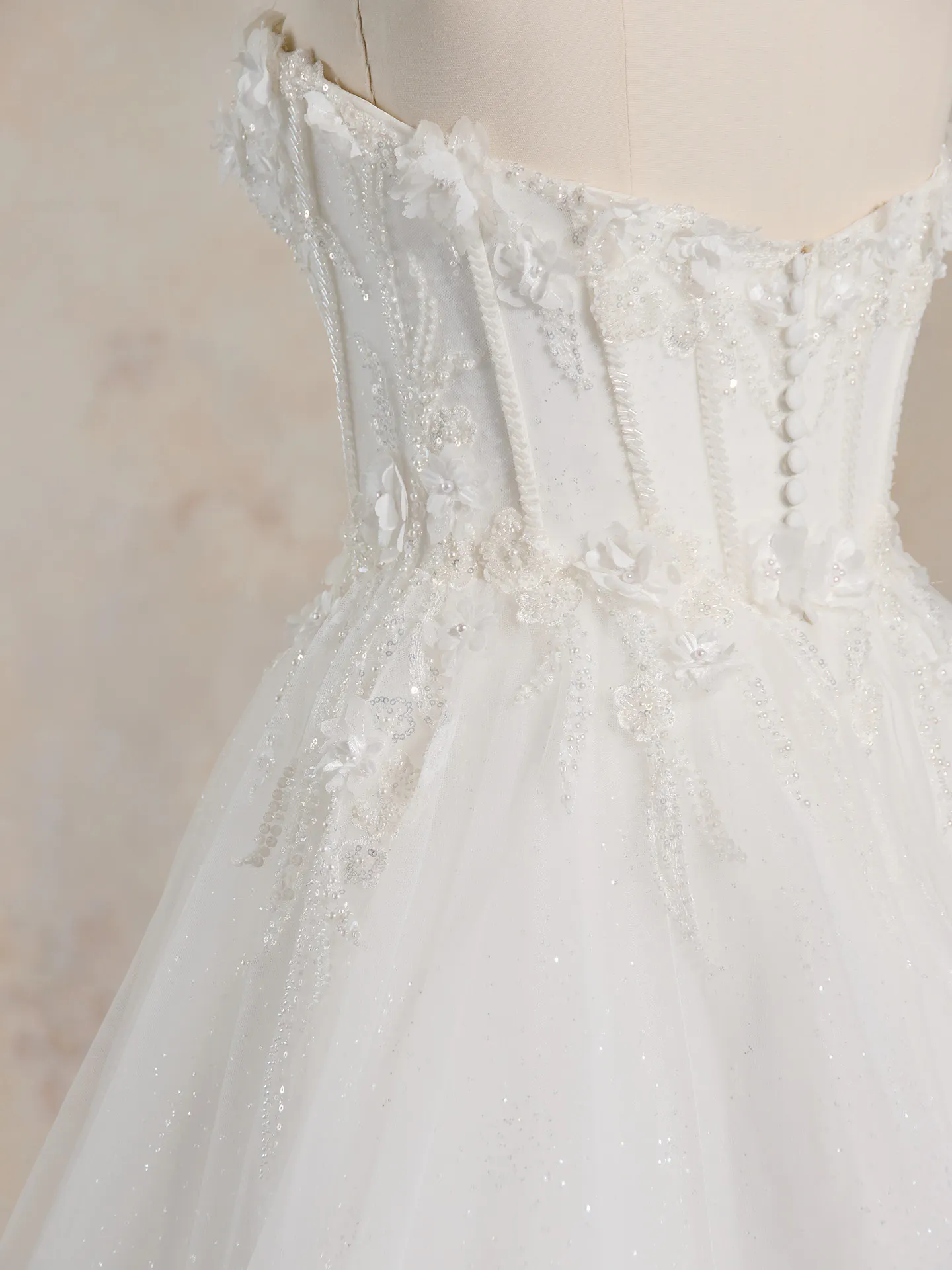 Rebecca Ingram dotted glitter tulle floral bridal dress side view