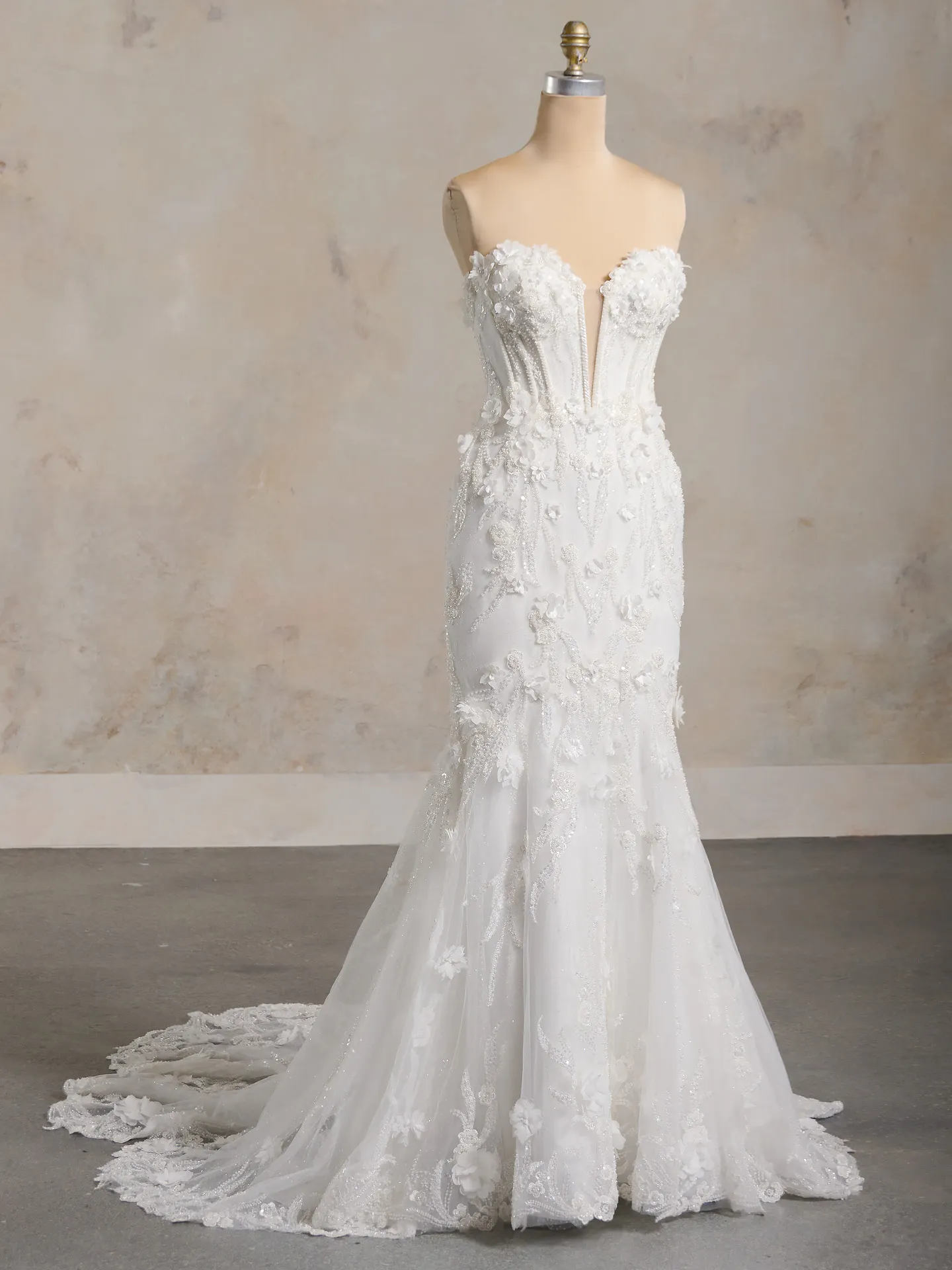 Rebecca Ingram Athlone fit-and-flare dress front view with 3D floral design and sparkle.