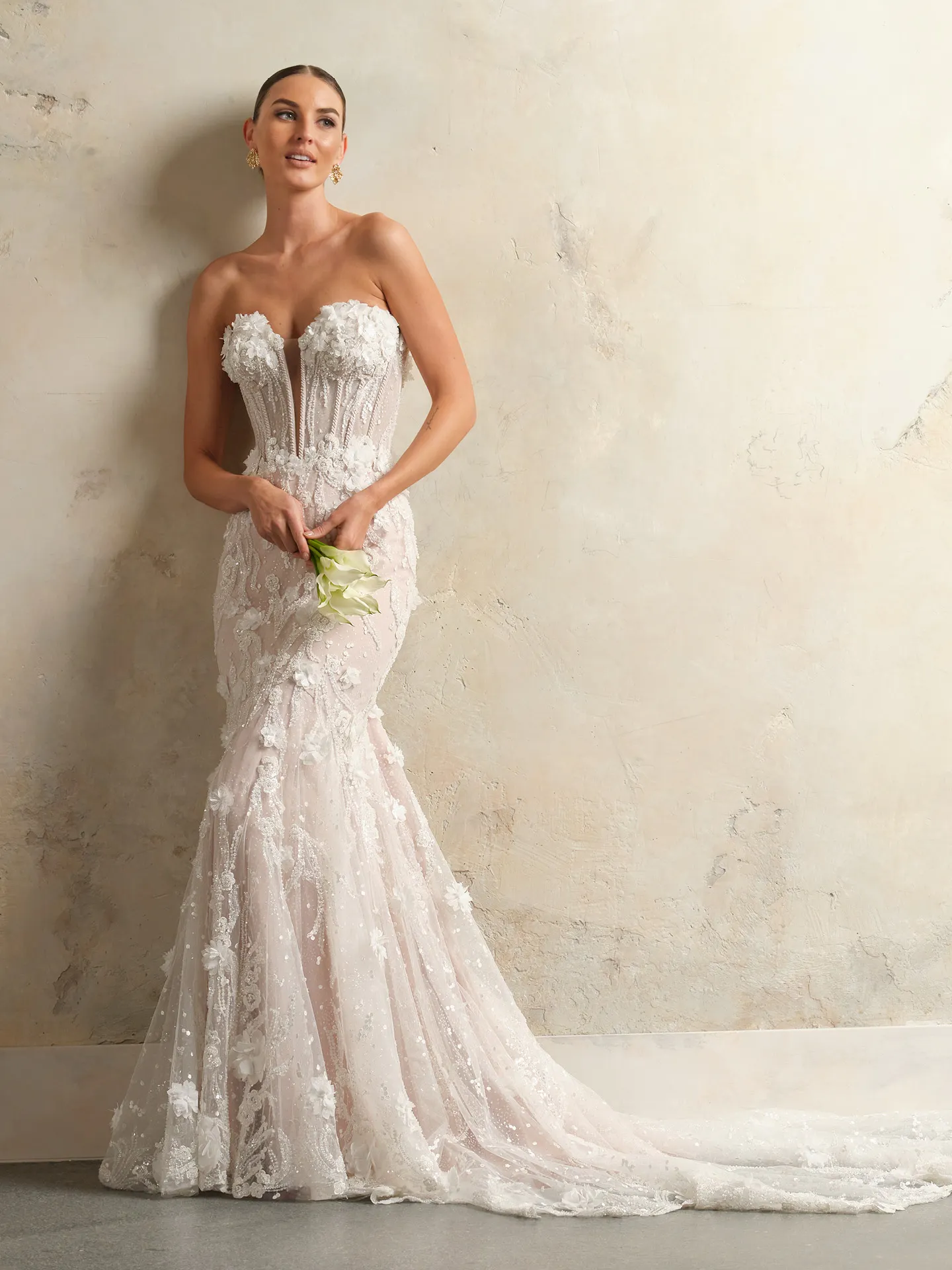 Maggie Sottero floral fit-and-flare front view
