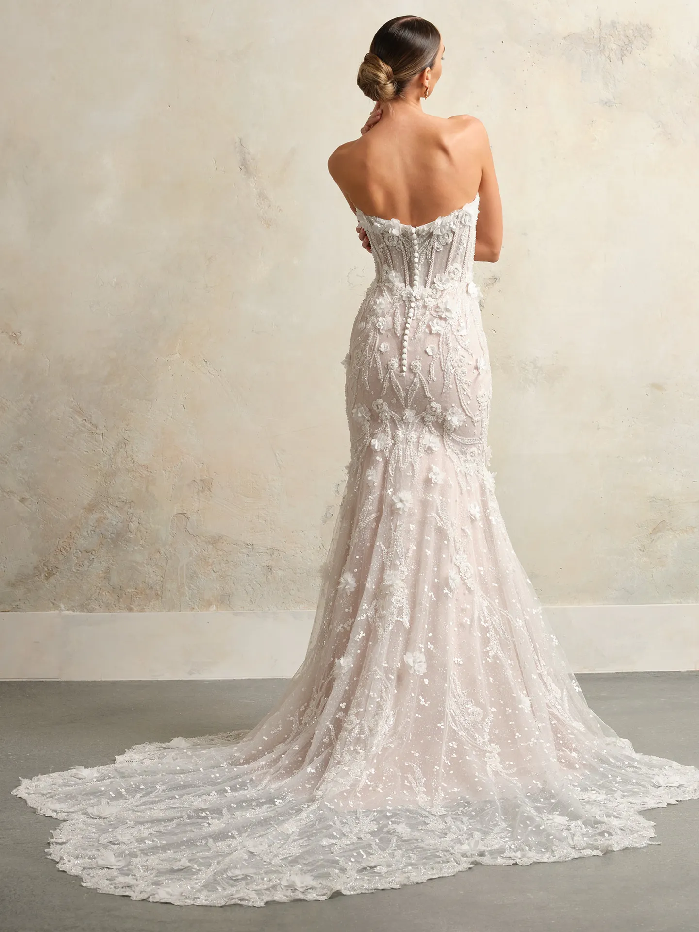 Rebecca Ingram floral fit-and-flare gown back view