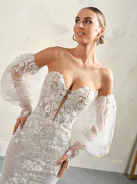 Whimsical Off-the-shoulder illusion lace Juliet sleeves