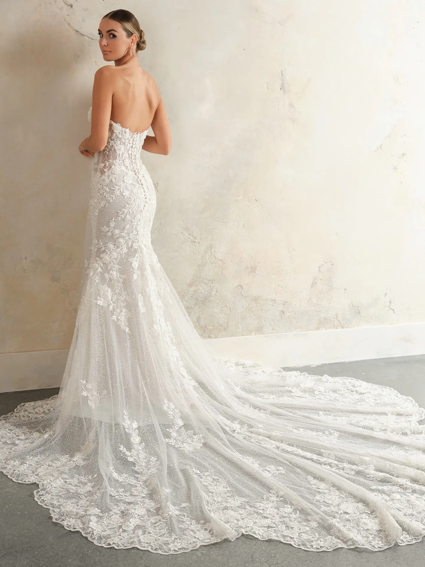 Rebecca Ingram Chesney back view floral lace train