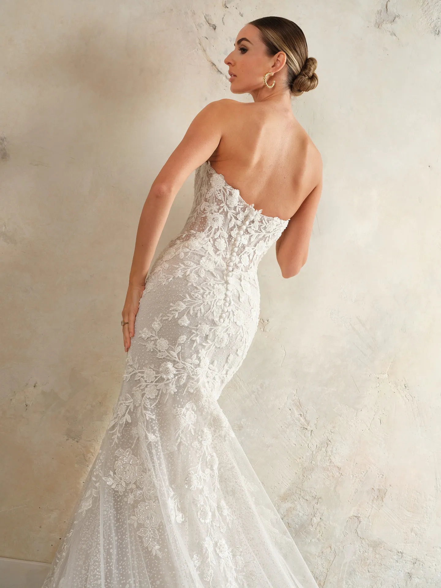 Rebecca Ingram Chesney back view lace sweetheart neckline wedding dress