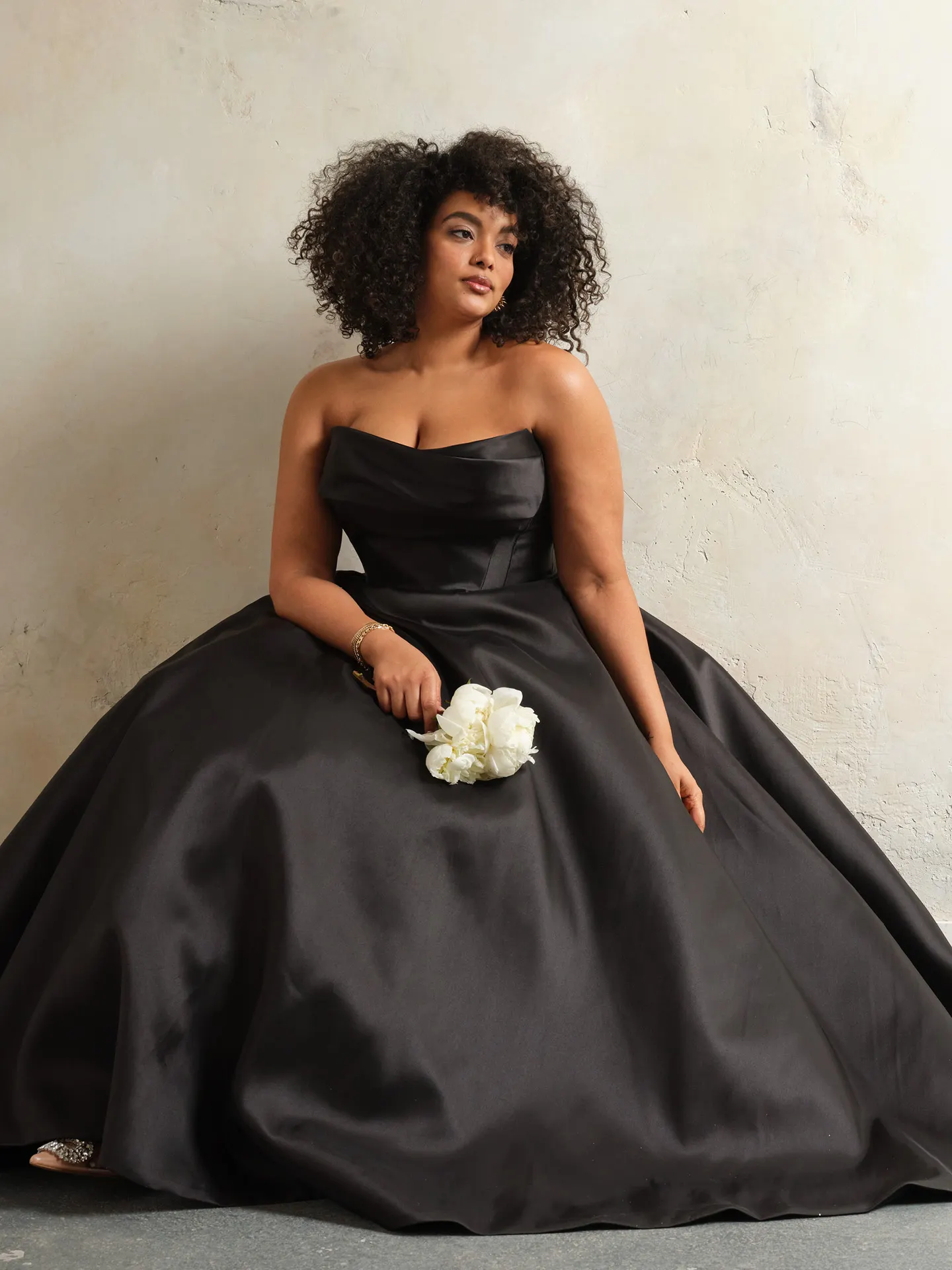 Sottero and Midgley black strapless ballgown front view