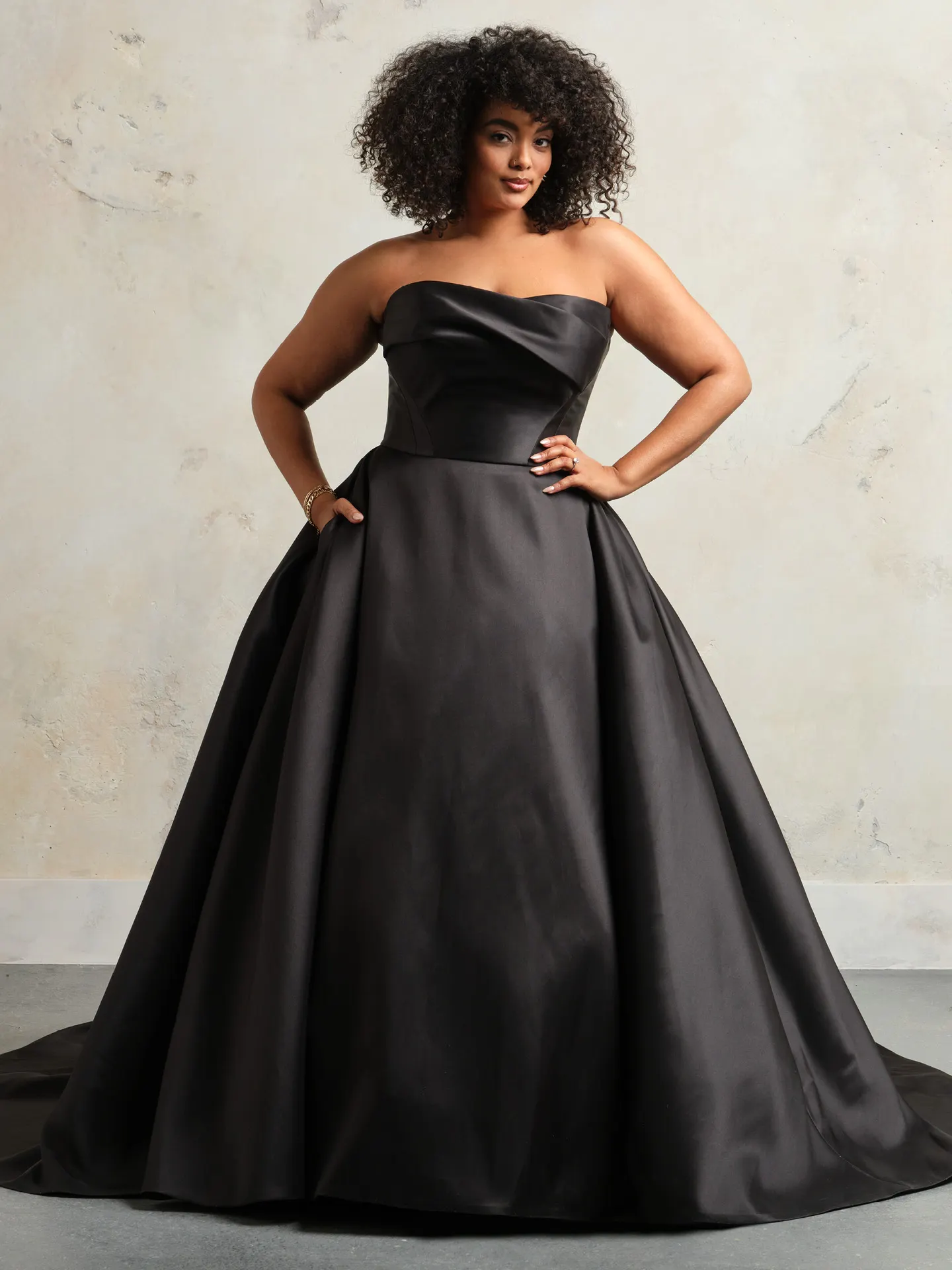 Sottero and Midgley black strapless ballgown front view