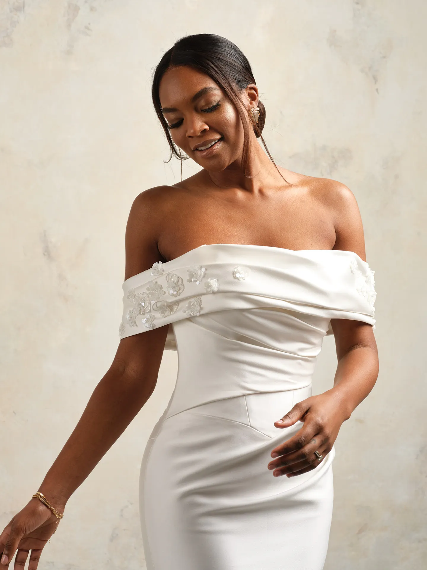 Maggie Sottero Giselle front view, satin strapless wedding dress