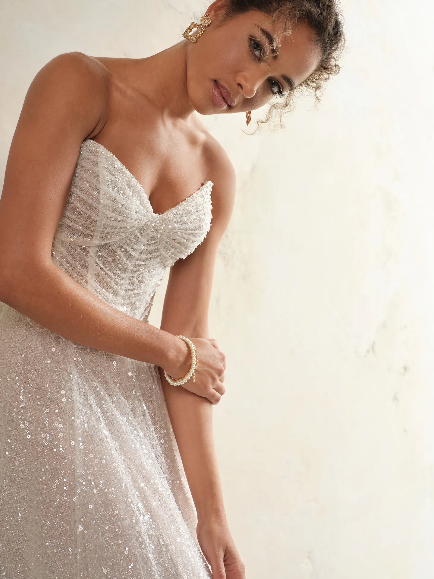 Monica bridal gown front view with beaded details