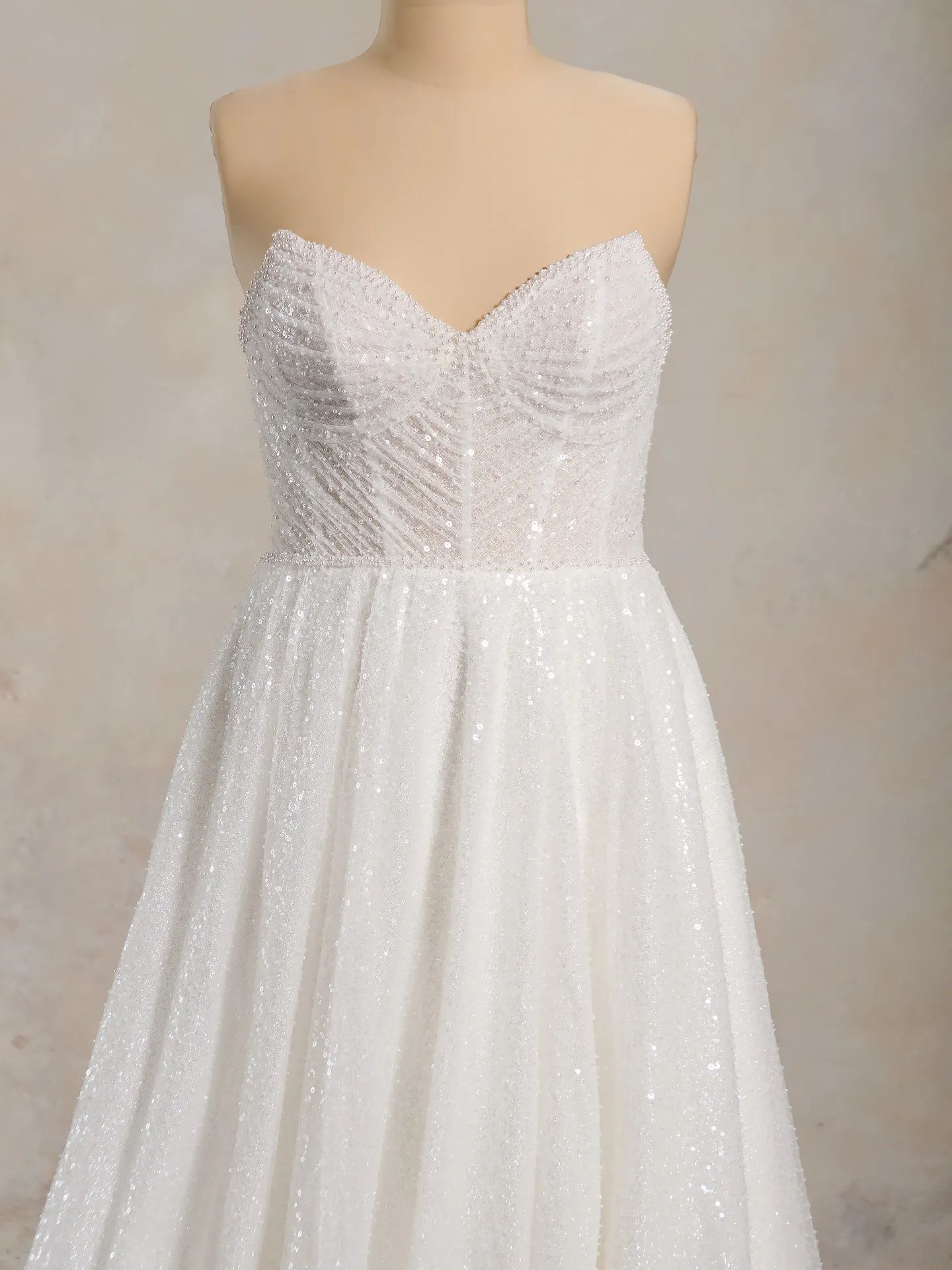 Rebecca Ingram Monica strapless gown with sequins front view