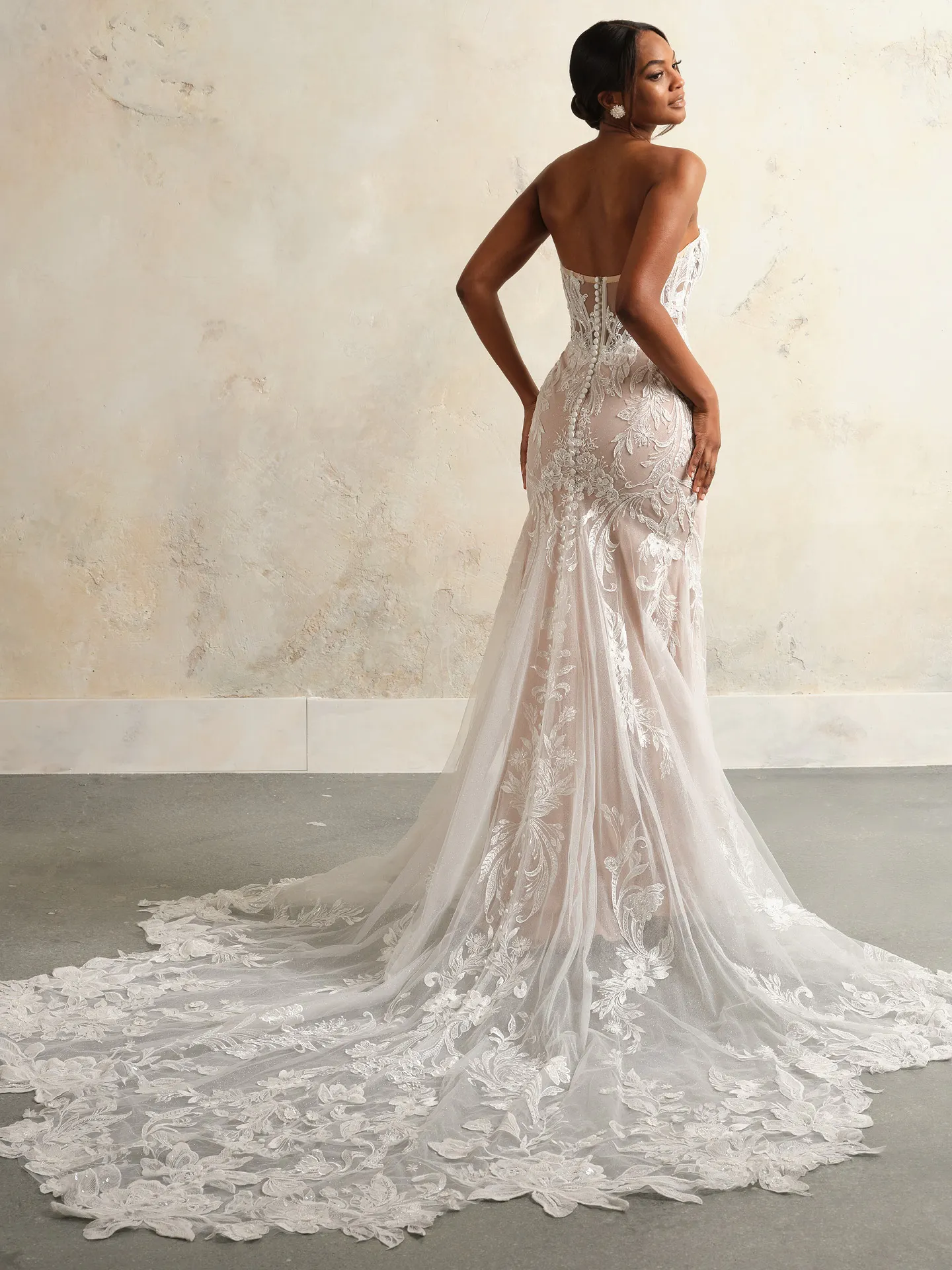 Rebecca Ingram Nyjah back view scalloped lace wedding dress