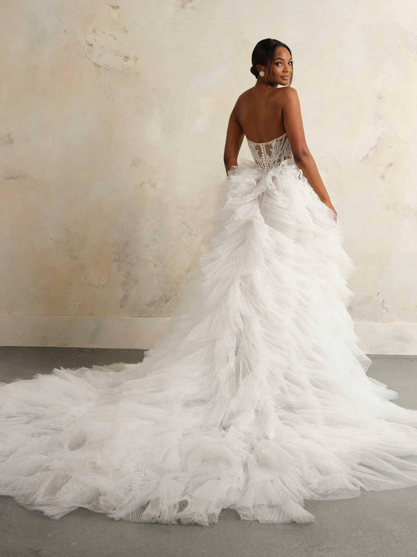 Nyjah scalloped sparkling lace wedding dress back view