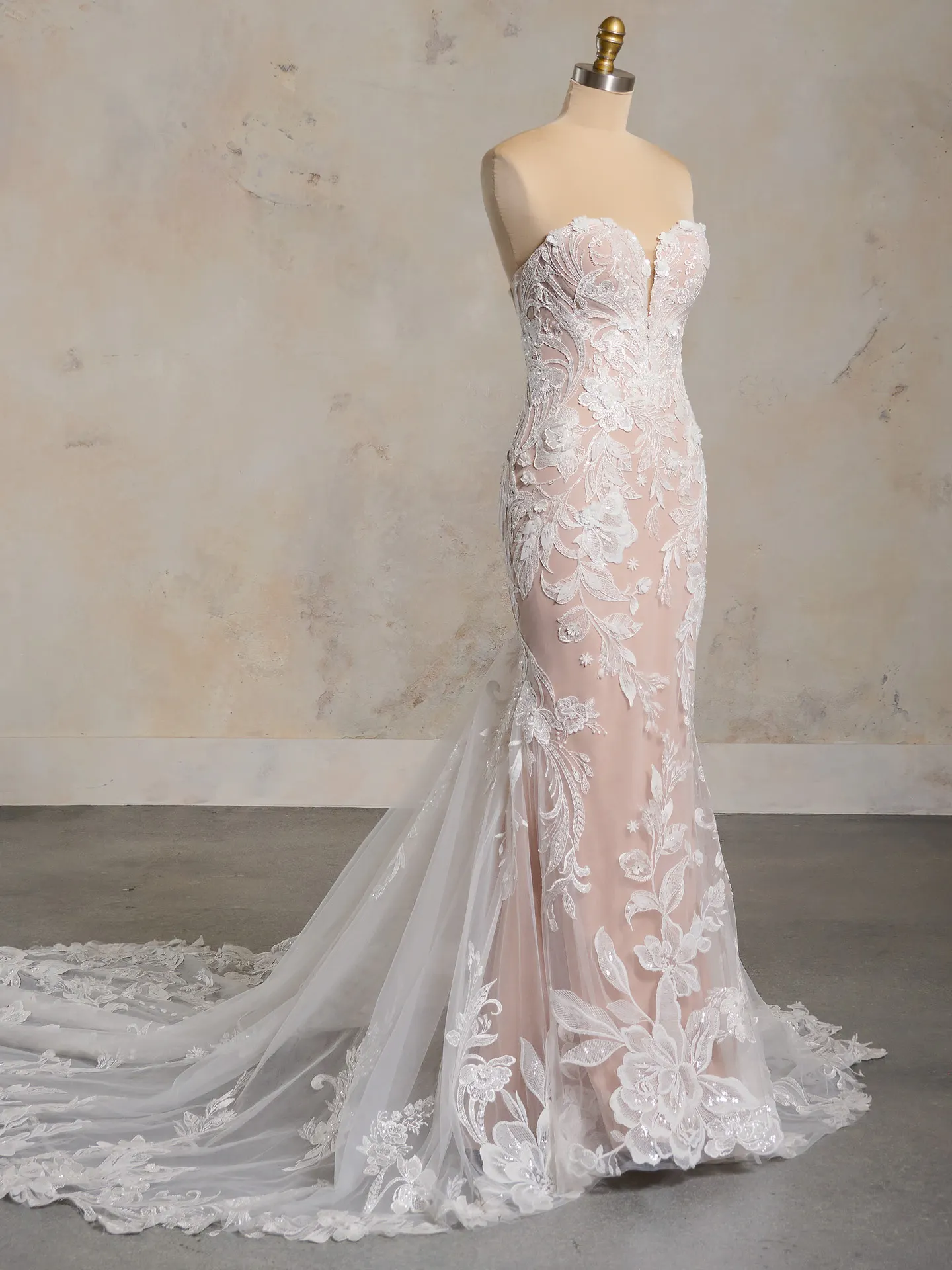 Rebecca Ingram Nyjah front view lace wedding dress with train