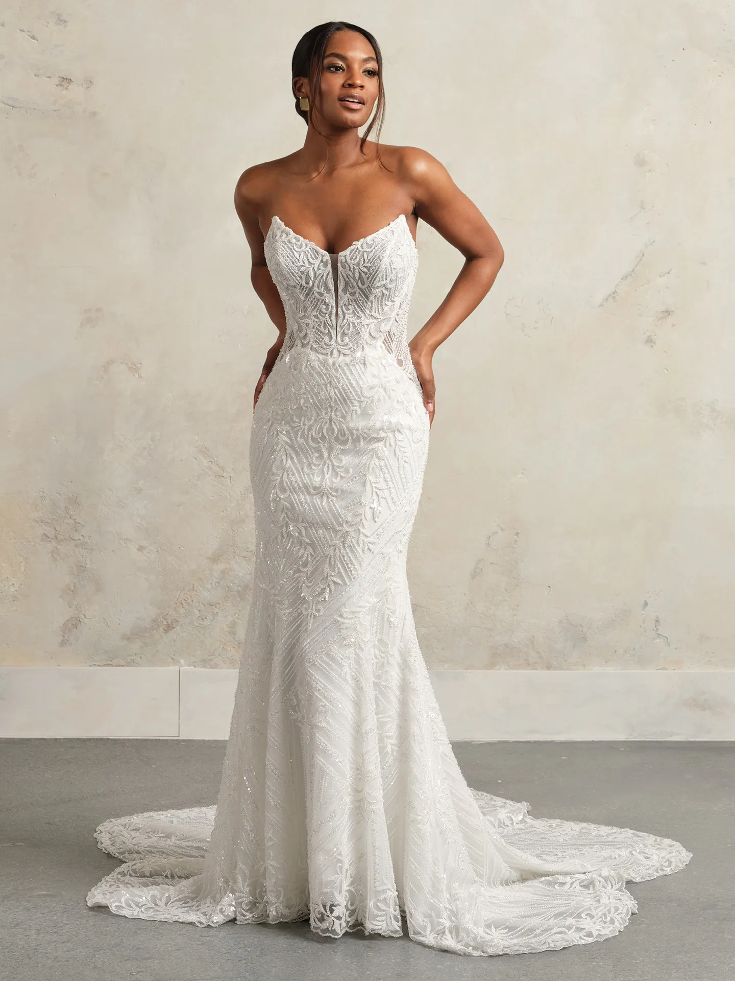 Beaded Sorrento Cat Eye Strapless Wedding Gown