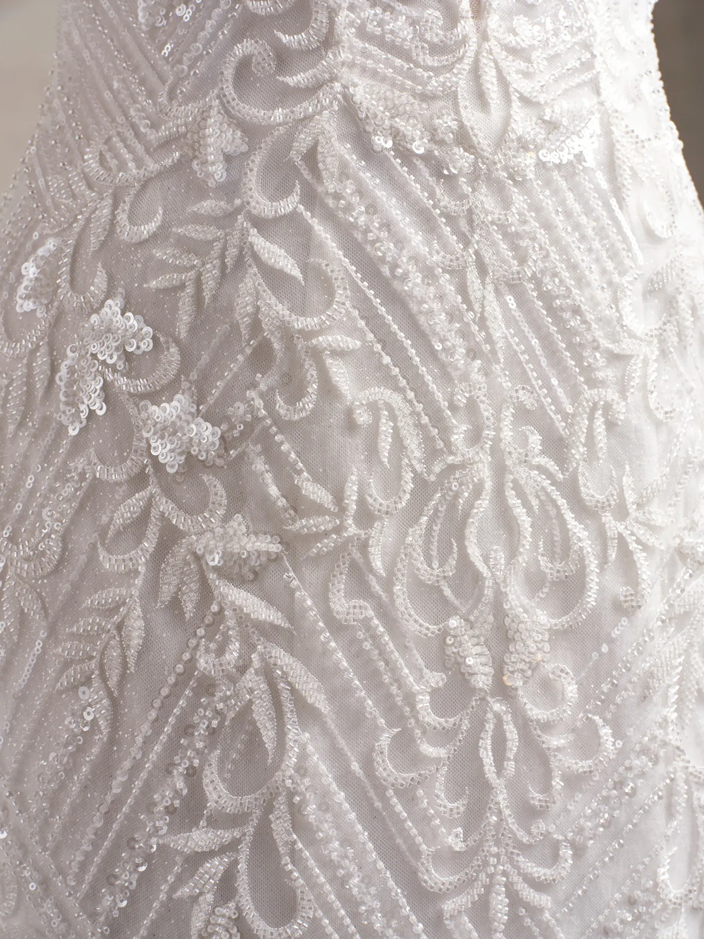 Beaded Sorrento cat eye strapless gown detail view