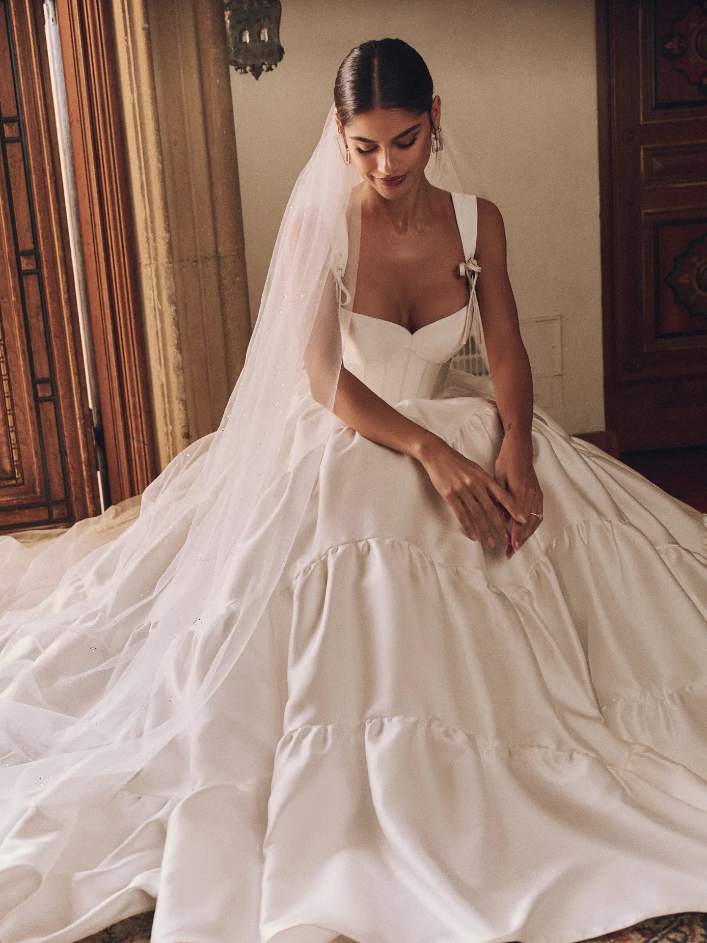 Maggie Sottero wedding dress, corset with ruffle skirt, front view
