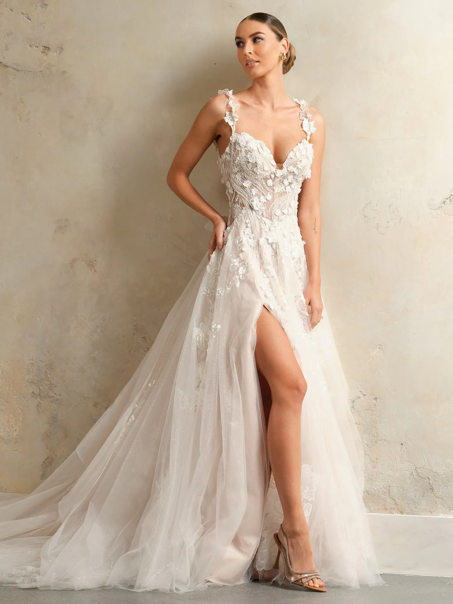 Rebecca Ingram floral side slit dress front view