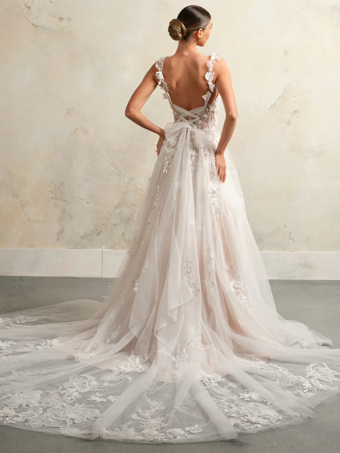 Rebecca Ingram floral slit bridal dress back view