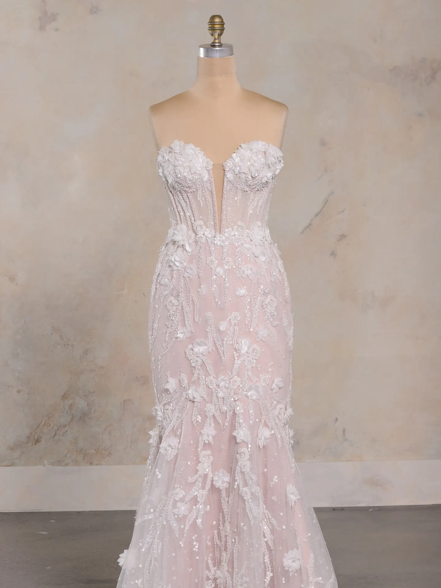 Rebecca Ingram Athlone front view dotted glitter tulle floral bridal dress