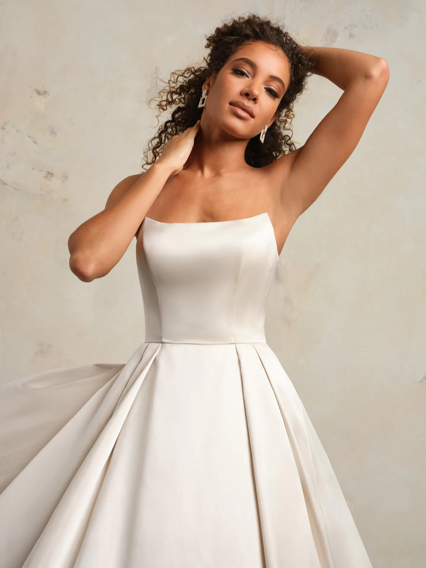 Regal Selena Vida Satin wedding gown front view with pockets