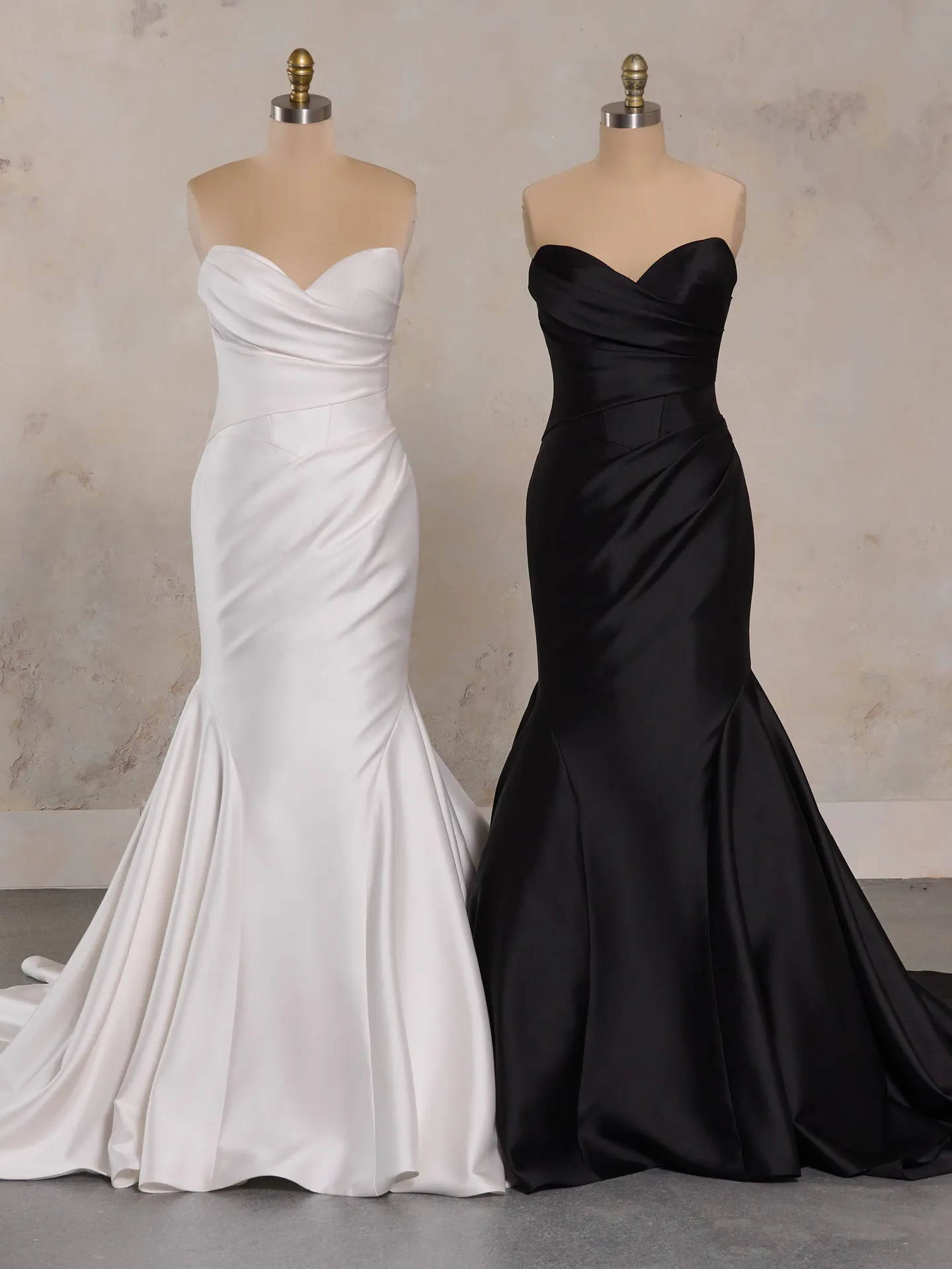 Maggie Sottero Giselle satin strapless wedding dresses front view.