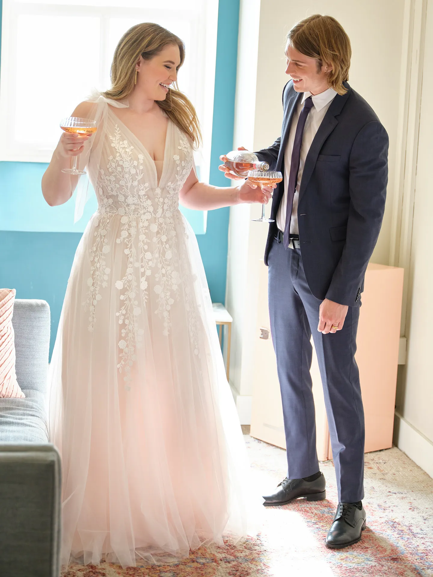 Maggie Sottero floral lace v-neck bridal gown front view