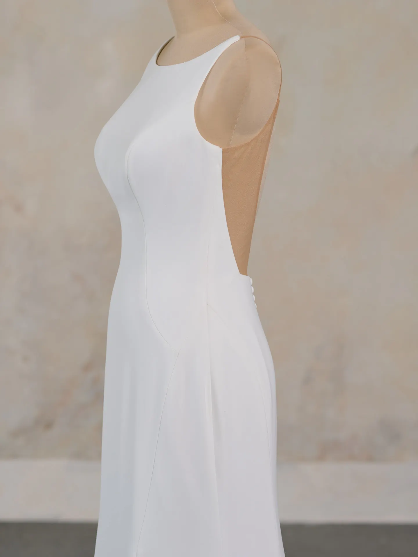 Rebecca Ingram Hope side view sleek white scoop neckline