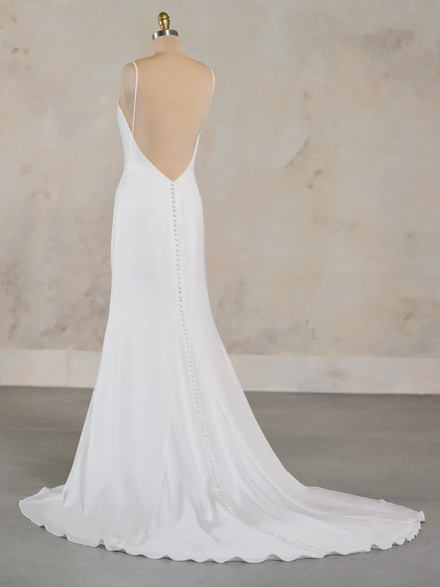 Rebecca Ingram Jett back view crepe cowl spaghetti strap bridal dress