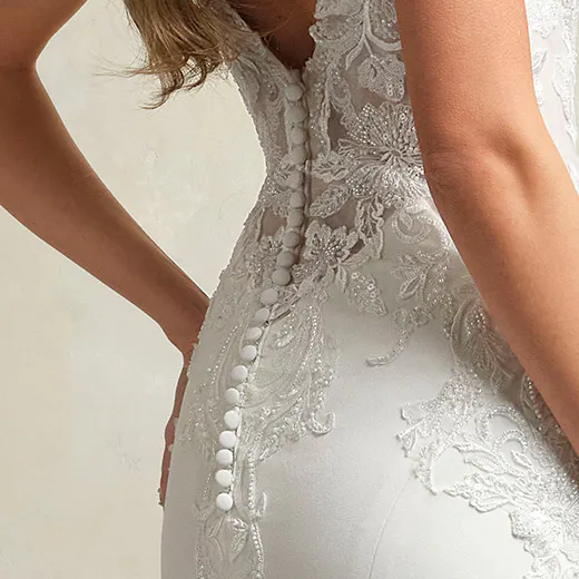 Maggie Sottero Anastasia back view lace detail with buttons.
