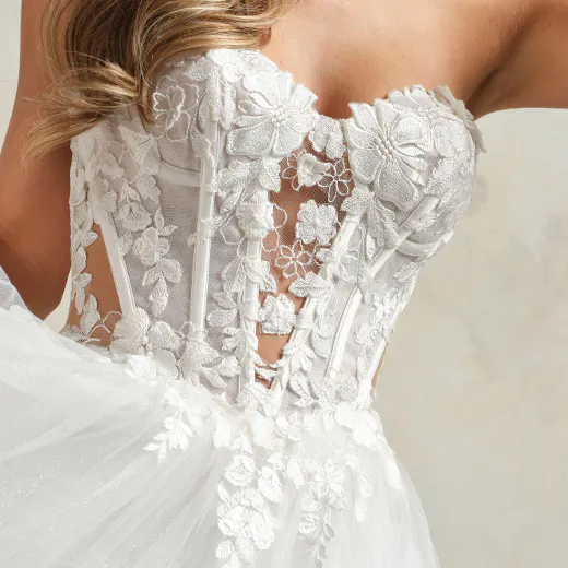 Maggie Sottero Angelette lace bodice front view