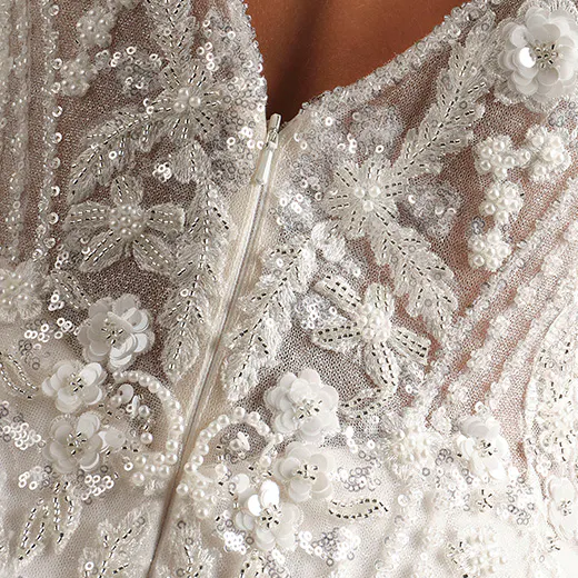 Maggie Sottero Edie bodice detail with floral sequin embellishments