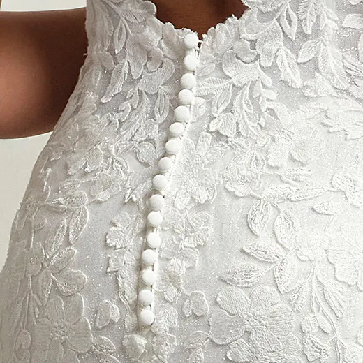 Hayden floral lace buttons gown front view