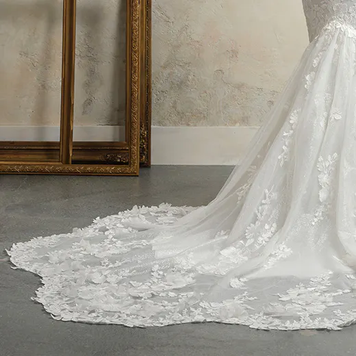 Rebecca Ingram Hayden train view floral lace wedding gown