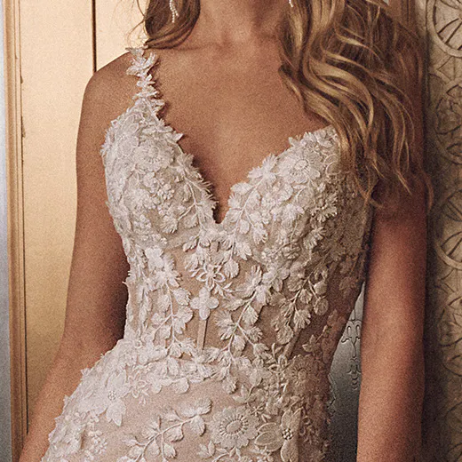 Maggie Sottero Ladonna Lane 3D floral lace mermaid bridal gown front view