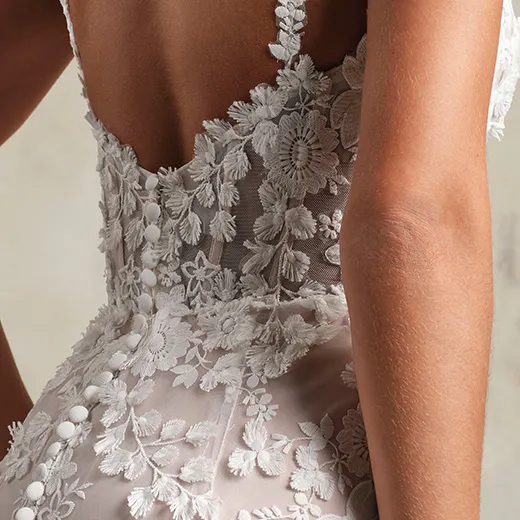 Maggie Sottero Ladonna Lane back view 3-D floral lace mermaid bridal gown