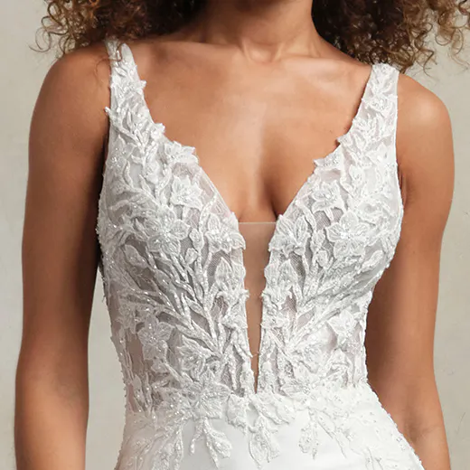 Maggie Sottero sparkling plunge fit-and-flare dress front view
