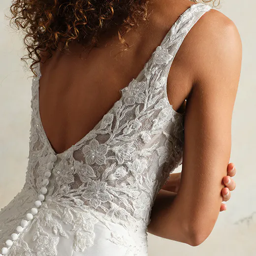 Maggie Sottero Fit-And-Flare back view lace detail buttons