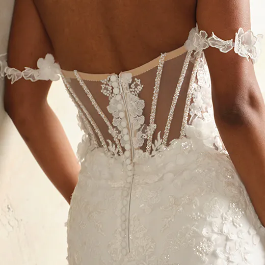 Rebecca Ingram Kellen back view floral lace and sheer corset wedding dress