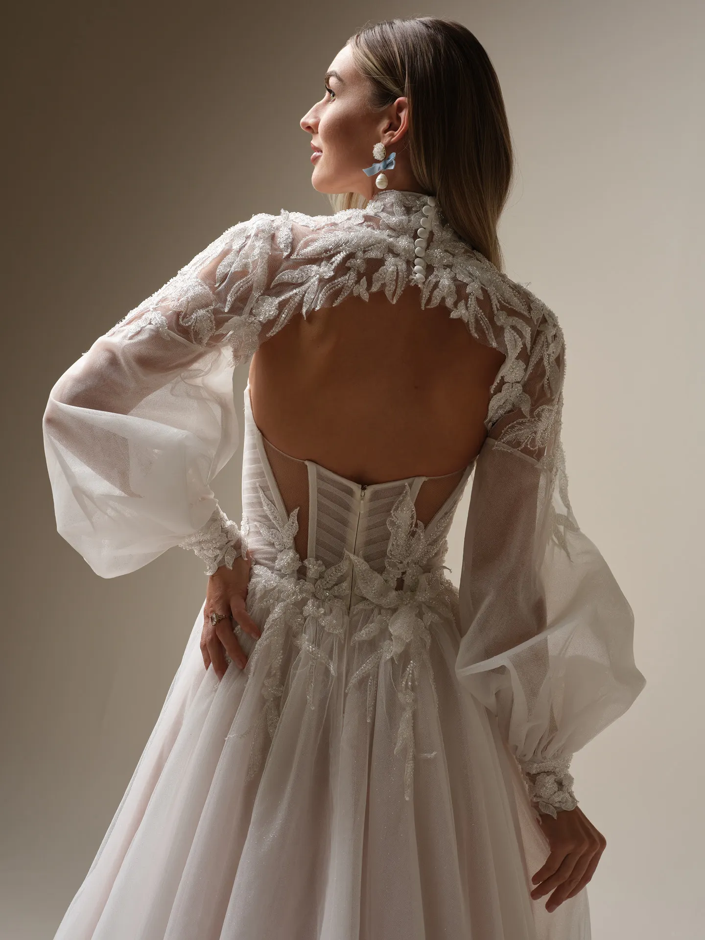 Arden beaded lace illusion jacket back view Maggie Sottero