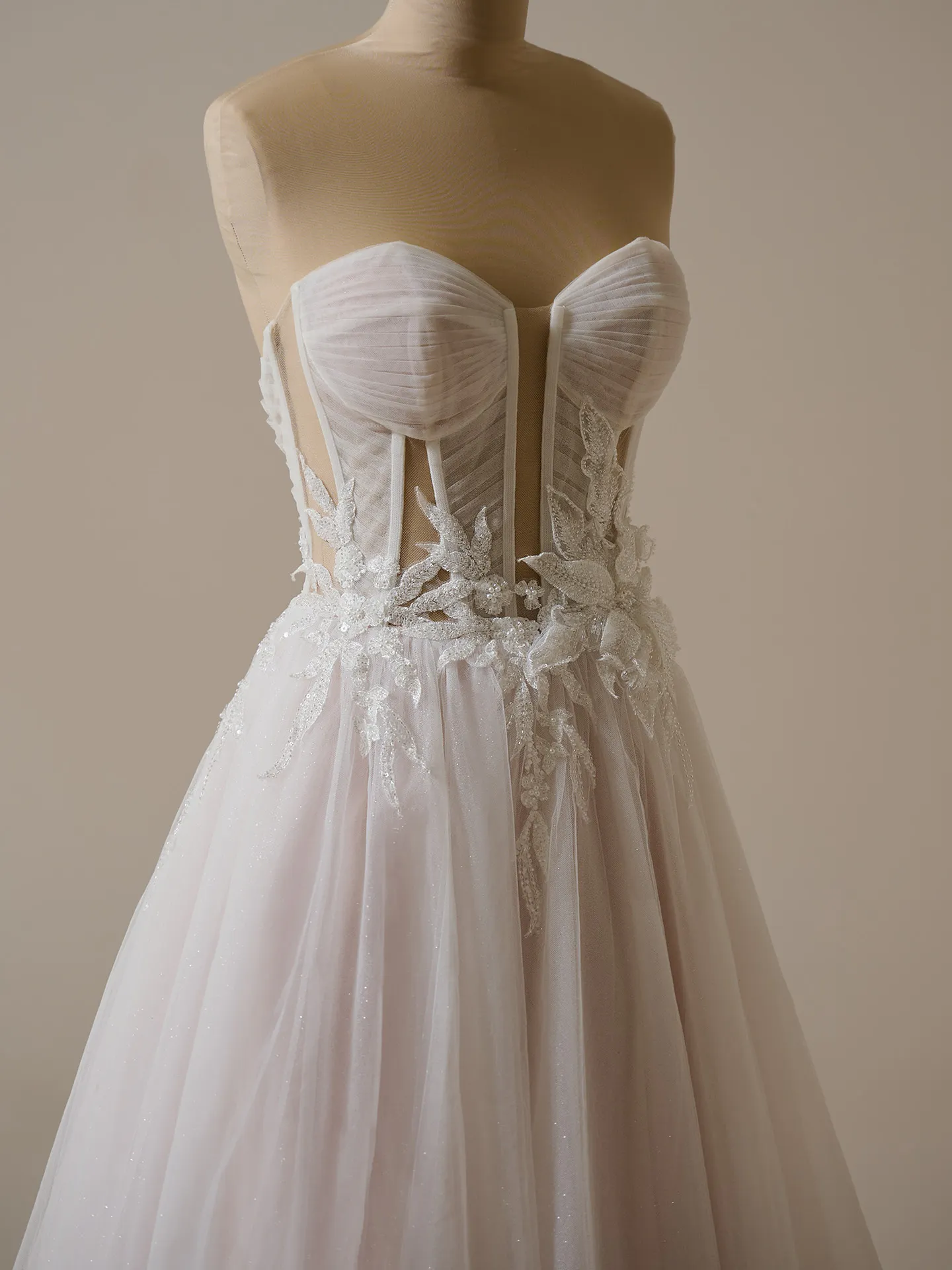Maggie Sottero Arden illusion pleated A-line wedding dress front view