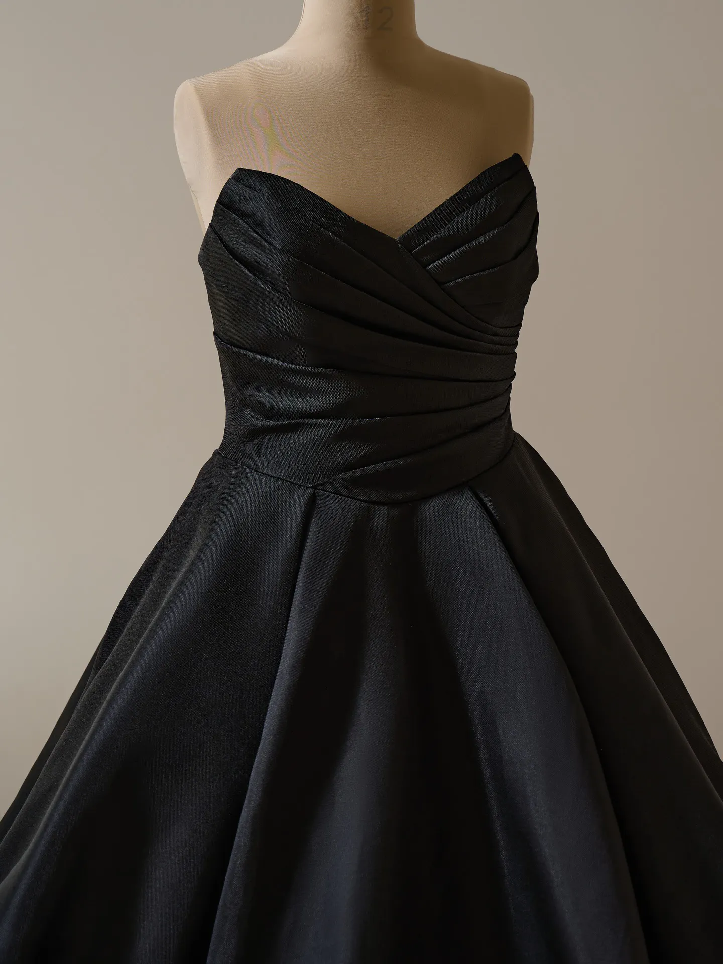 Maggie Sottero Aubrielle black satin ball gown front view
