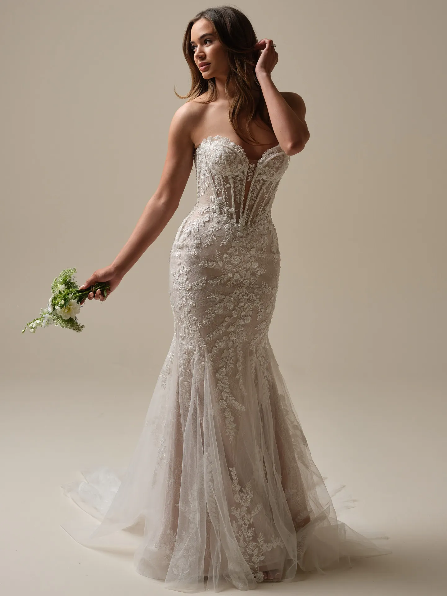 Maggie Sottero Benjie sequin lace mermaid bridal dress front view