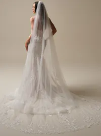 Regal chapel length veil with sequin lace motifs