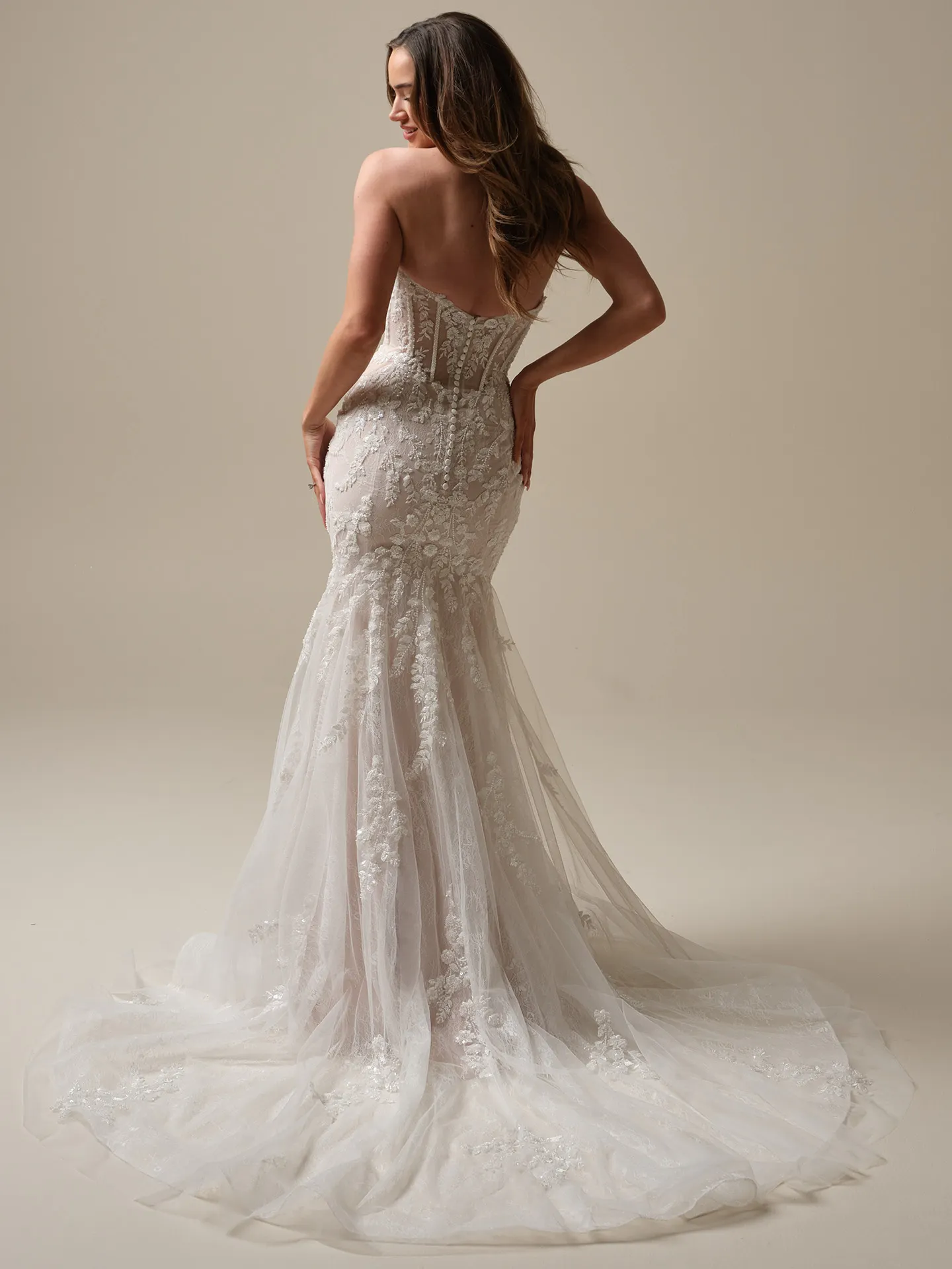 Benjie Sequin Lace Mermaid Bridal Dress back view Maggie Sottero
